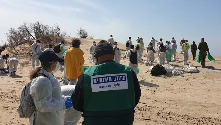 Los voluntarios tratan de limpiar las toneladas de alquitrán pegadas en las playas y animales (Foto EcoOcean).