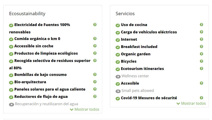 Ecobnb muestra qué características de alojamiento sustentable cumple el hospedaje (Foto: captura de pantalla).